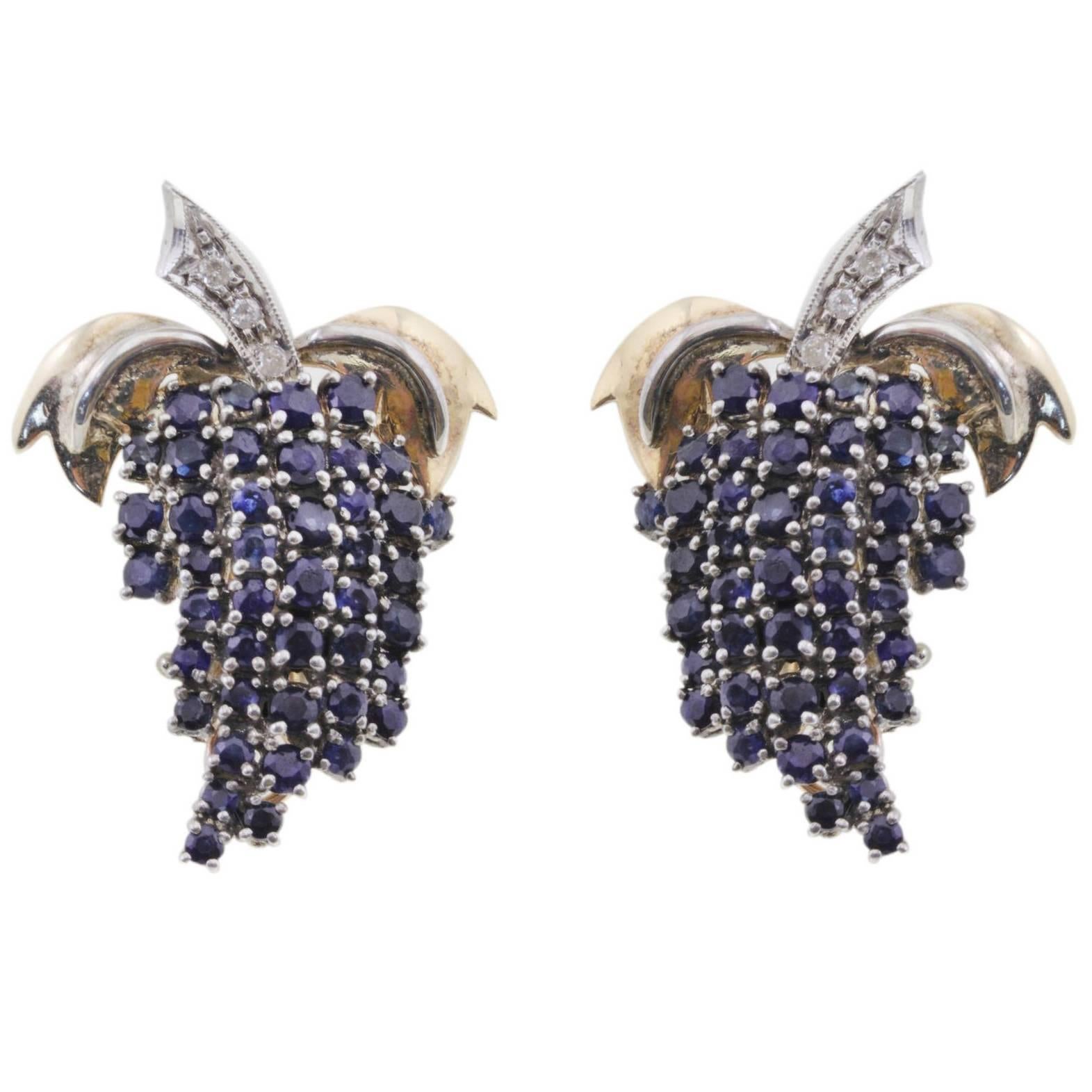 Fashion Stud  Gold Earrings with Diamonds and Sapphires