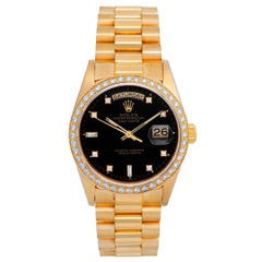 Rolex Yellow Gold Factory Black Diamonds President Day-Date Automatic Wristwatch