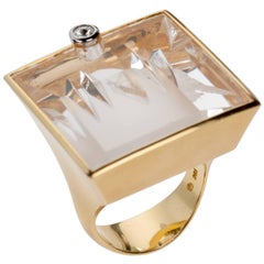 Munsteiner Phantom Quartz and Diamond Ring in 18 Karat Yellow Gold