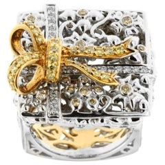 Used Zorab Creation Yellow and White Diamond Square Gold Ribbon Cocktail Ring