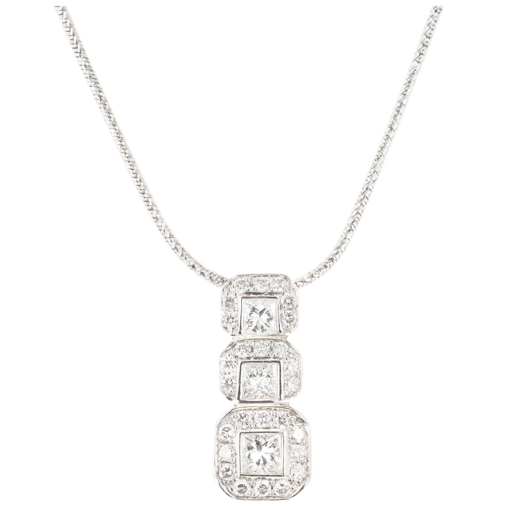 Princess Round Diamond White Gold Pendant Necklace