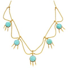 18 Carat Yellow Gold Turquoise Victorian Fringe Necklace