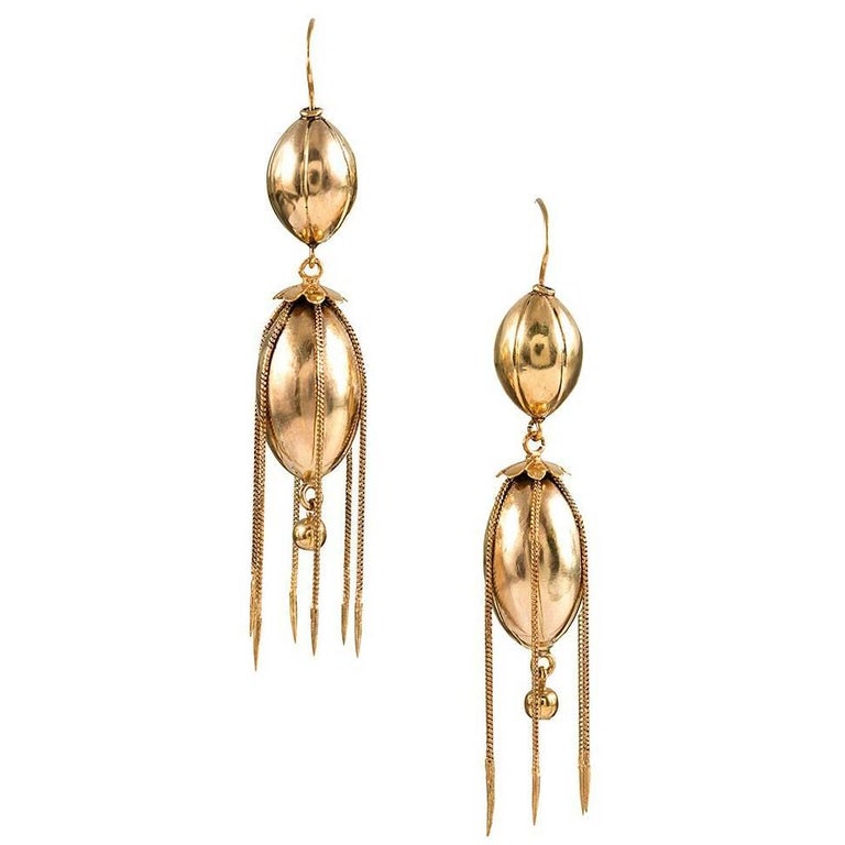 Victorian Golden Fringe Earrings at 1stDibs