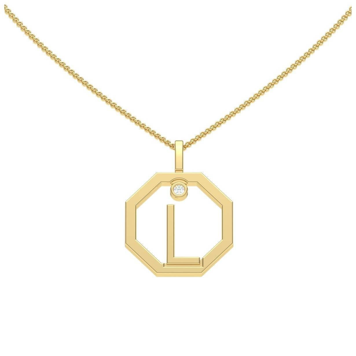 Lizunova Initial L Diamond Pendant in 18 Karat Yellow/White/Rose Gold For Sale