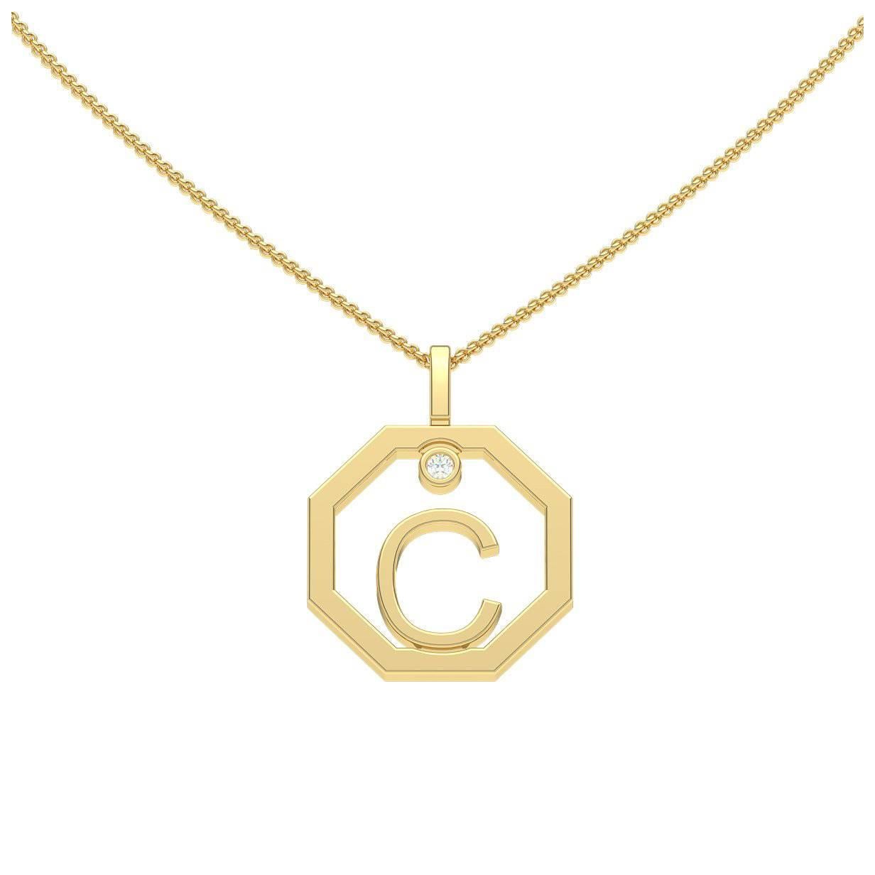 Lizunova Initial C Diamond Pendant in 18 Karat Yellow/White/Rose Gold For Sale