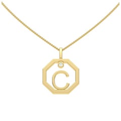 Lizunova Initial C Diamond Pendant in 18 Karat Yellow/White/Rose Gold