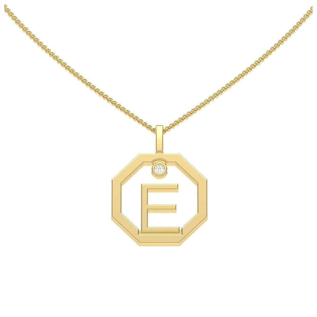 Lizunova Initial E Diamond Pendant in 18 Karat Yellow/White/Rose Gold For Sale