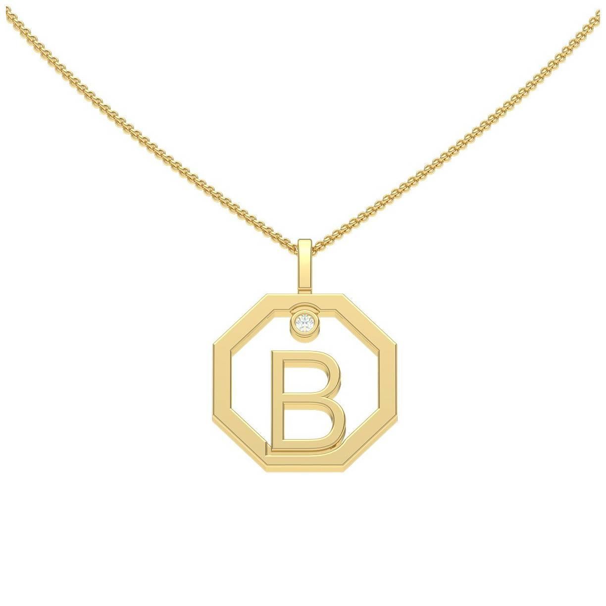 Lizunova Initial B Diamond Pendant in 18 Karat Yellow/White/Rose Gold For Sale