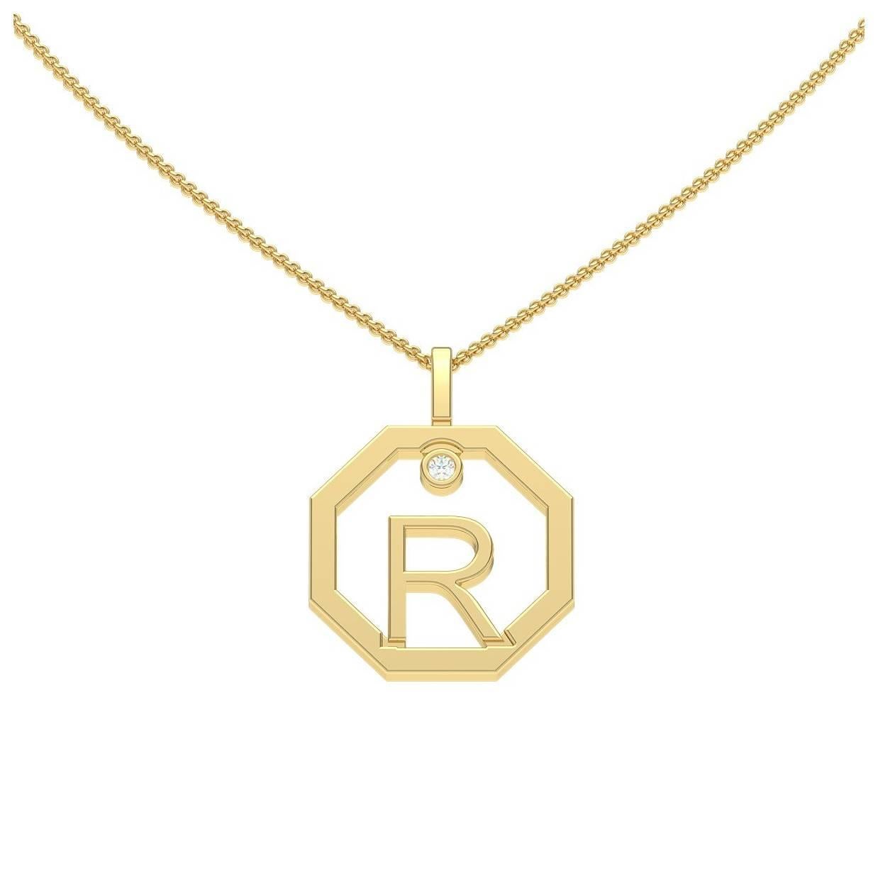Lizunova Initial R Diamond Pendant in 18 Karat Yellow/White/Rose Gold For Sale