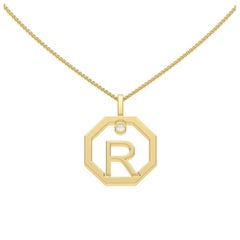 Lizunova Initial R Diamond Pendant in 18 Karat Yellow/White/Rose Gold