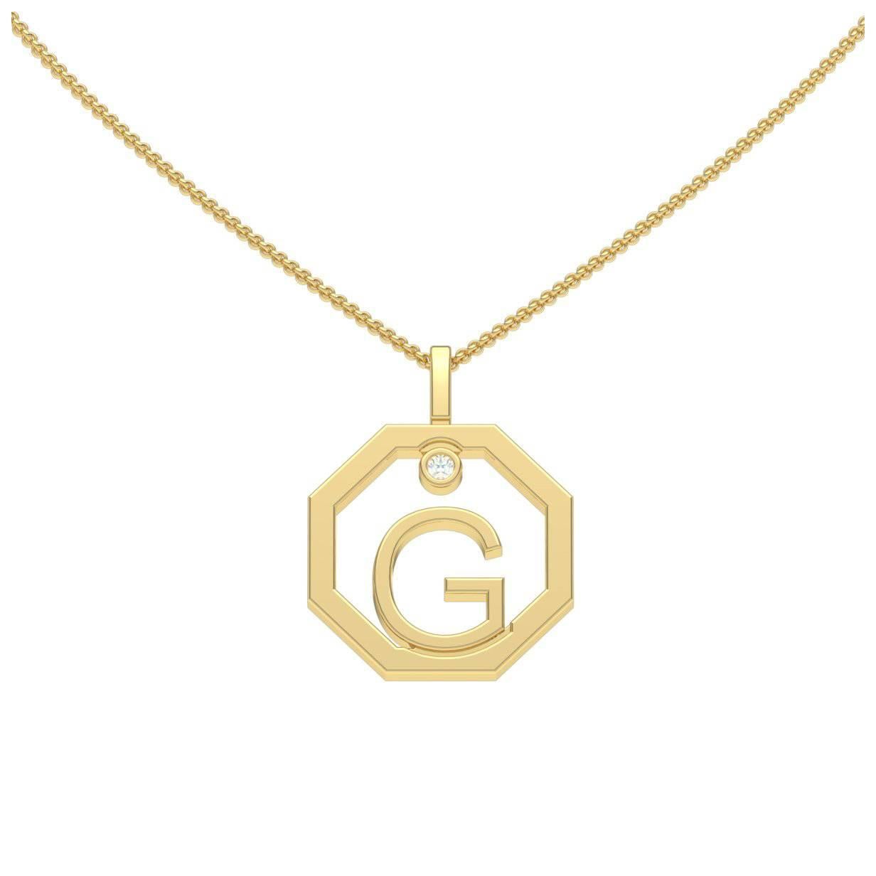 Lizunova Initial G Diamond Pendant in 18 Karat Yellow/White/Rose Gold For Sale