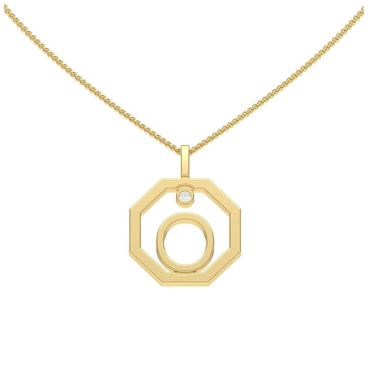 Lizunova Initial O Diamond Pendant in 18 Karat Yellow/White/Rose Gold For Sale