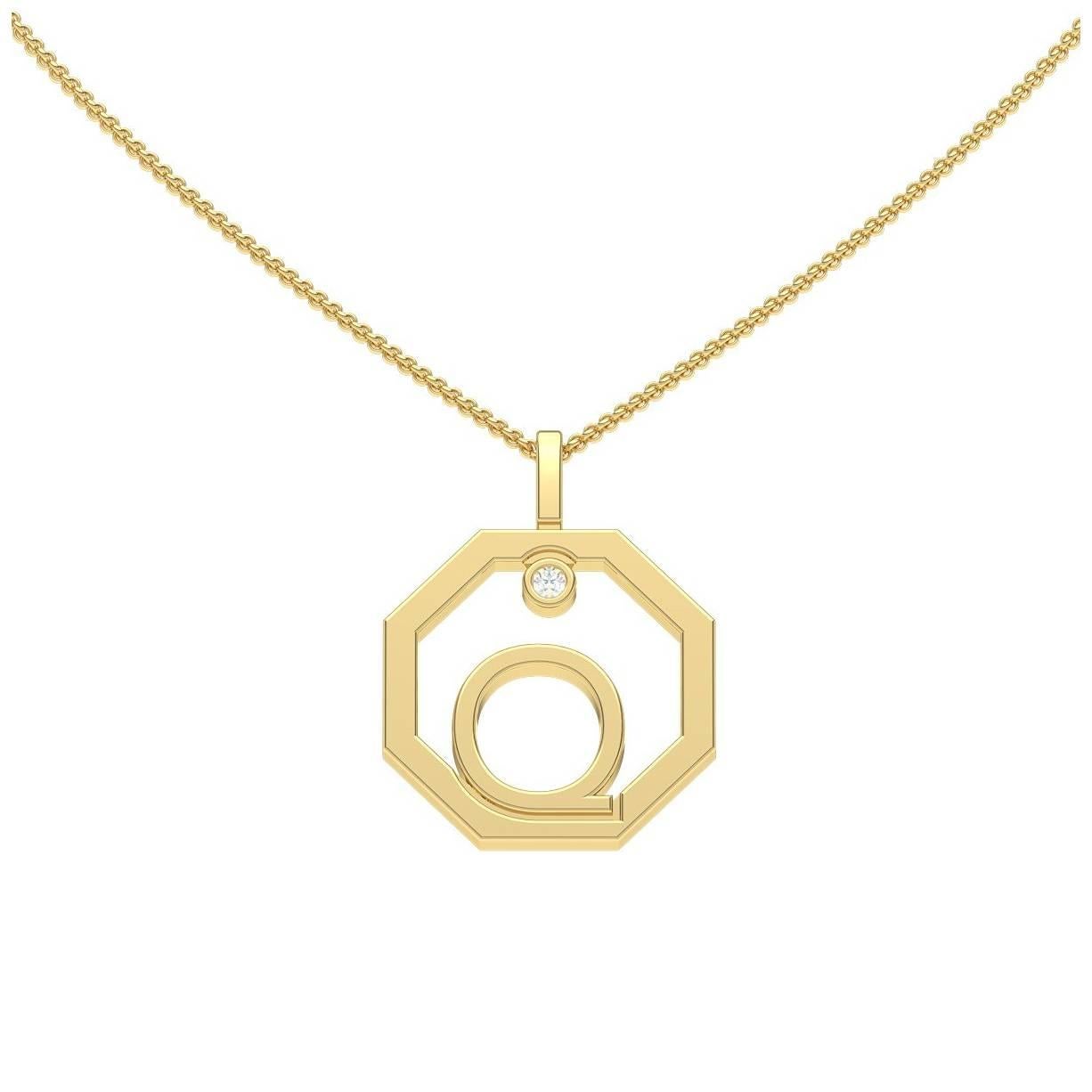 Lizunova Initial Q Diamond Pendant in 18 Karat Yellow/White/Rose Gold For Sale