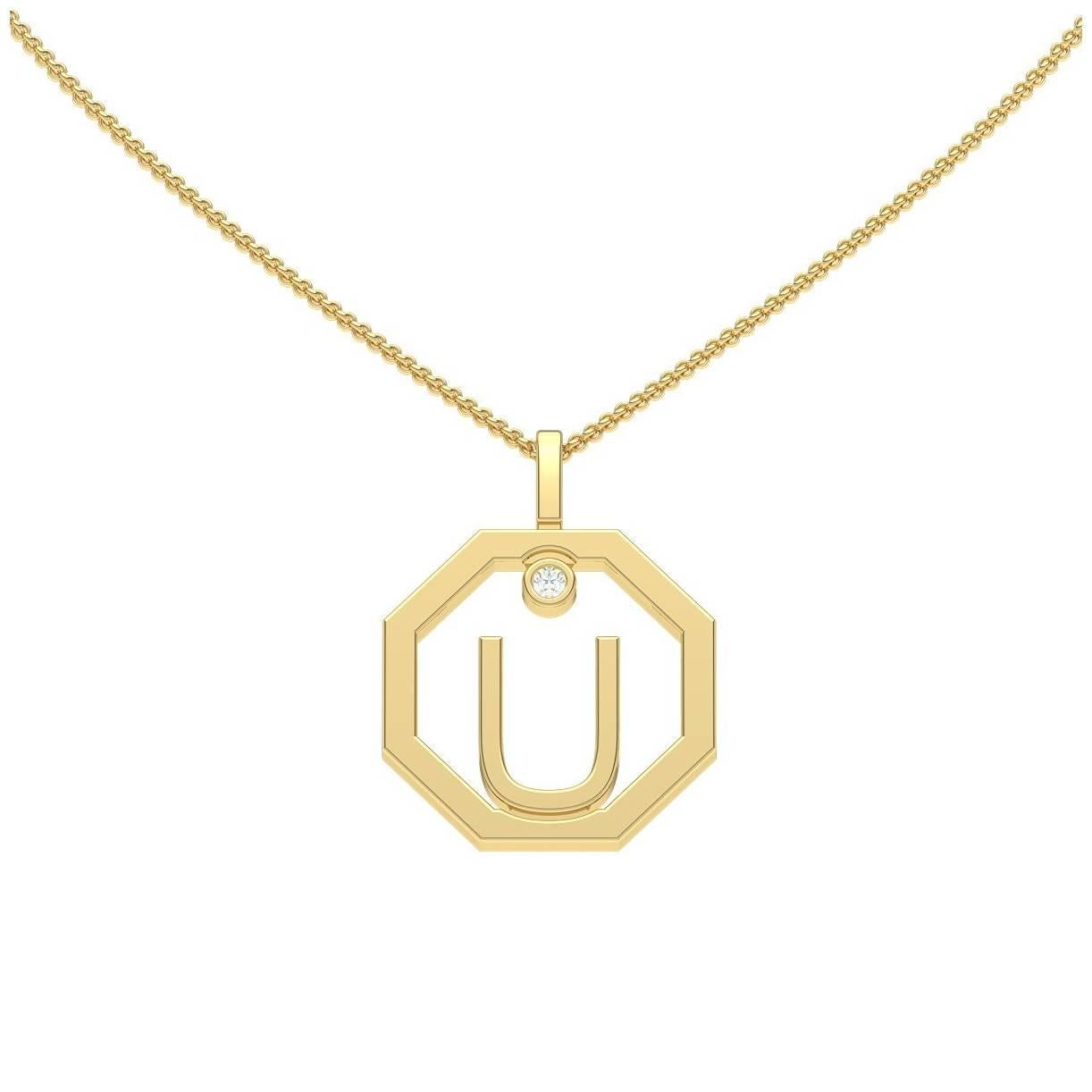 Lizunova Initial U Diamond Pendant in 18 Karat Yellow/White/Rose Gold For Sale