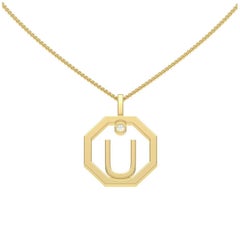 Lizunova Initial U Diamond Pendant in 18 Karat Yellow/White/Rose Gold