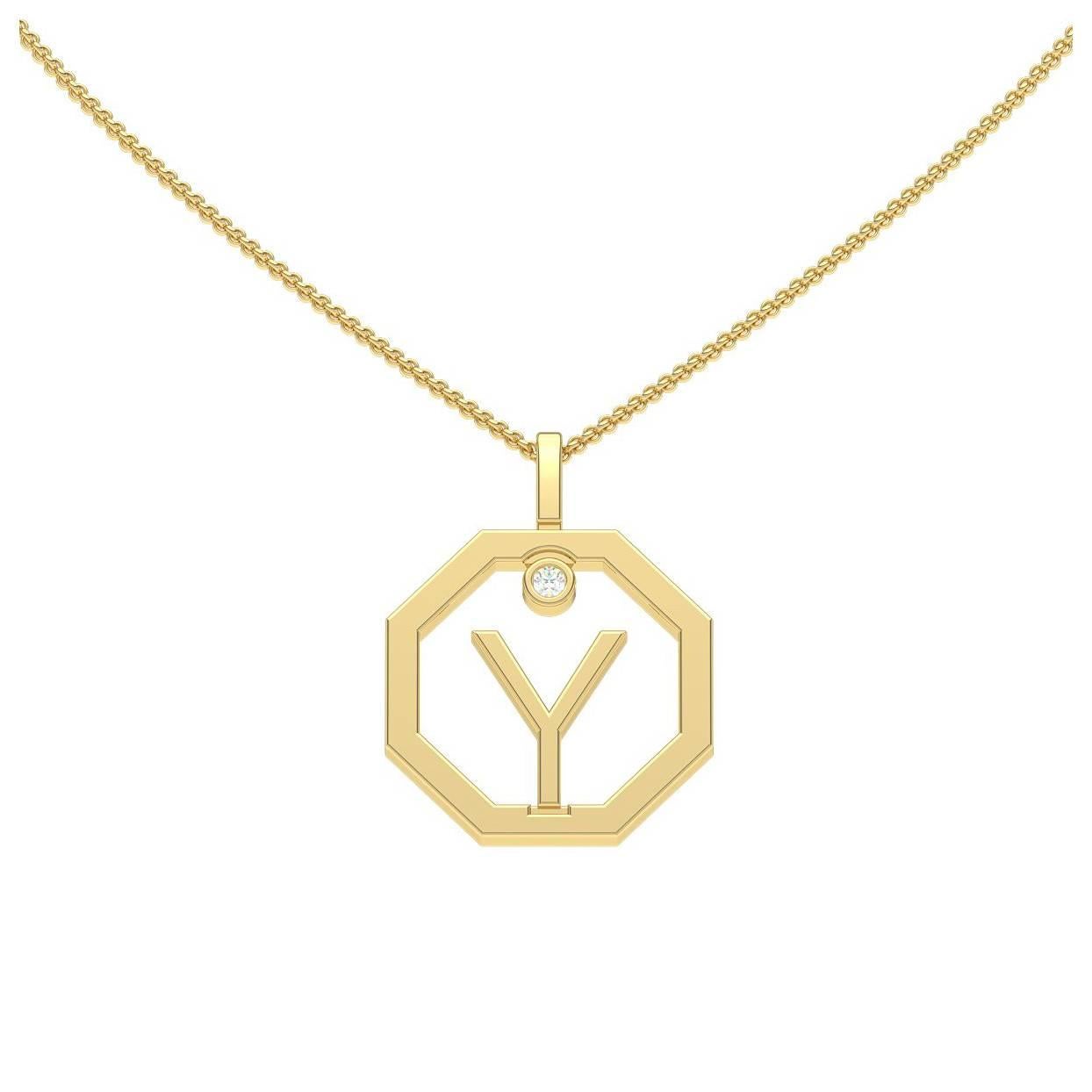 Lizunova Initial Y Diamond Pendant in 18 Karat Yellow/White/Rose Gold For Sale