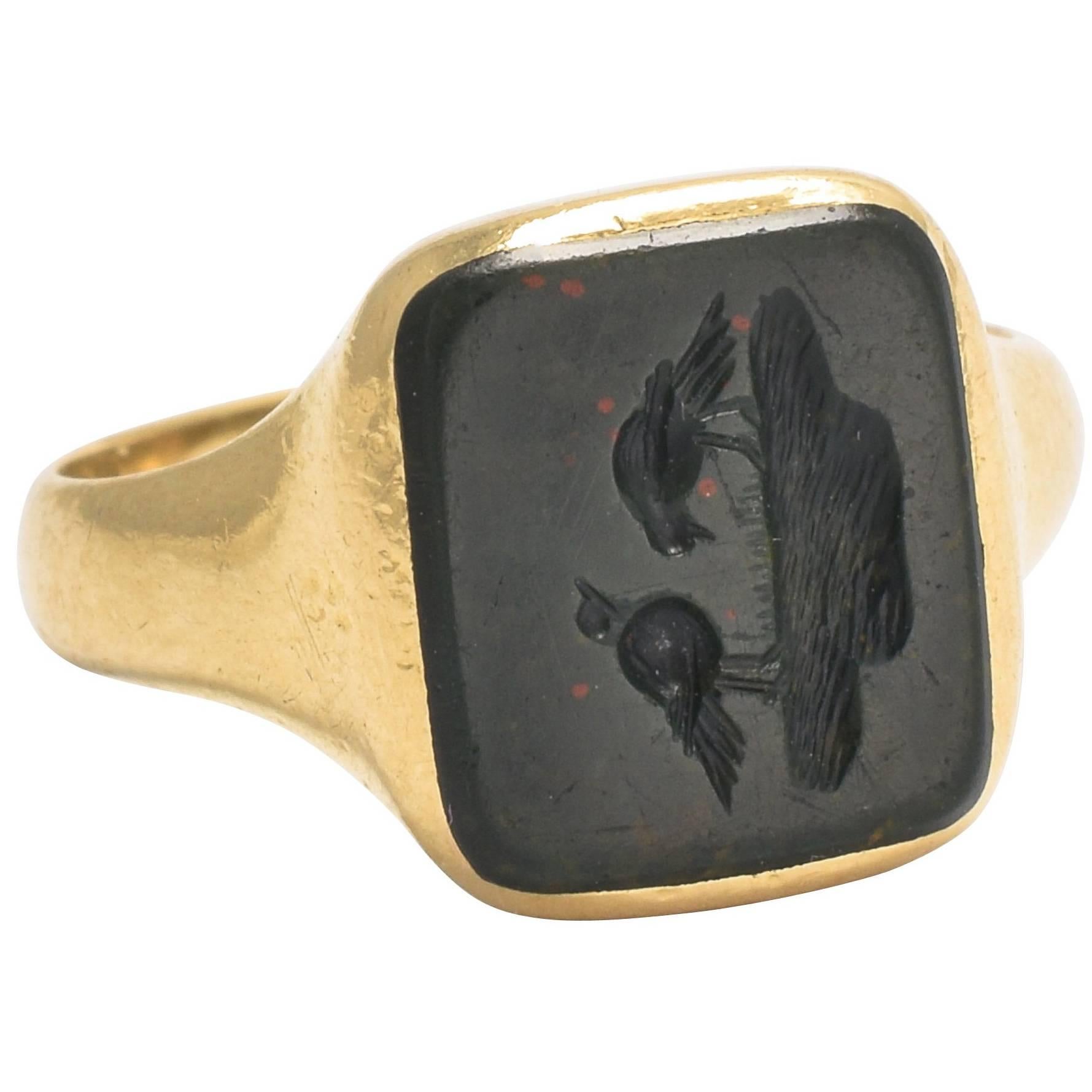 Victorian "Bathing Birds" Intaglio Signet Ring