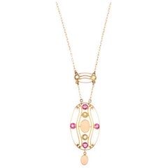 Arts & Crafts 15 Carat Gold Opal, Peridot and Garnet Necklace