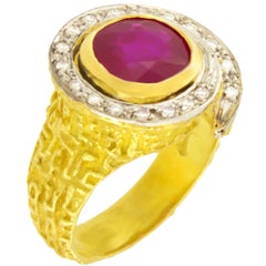 Sacchi 3.5 Carat Round Ruby and Diamonds Gemstone 18 Karat Gold Cocktail Ring
