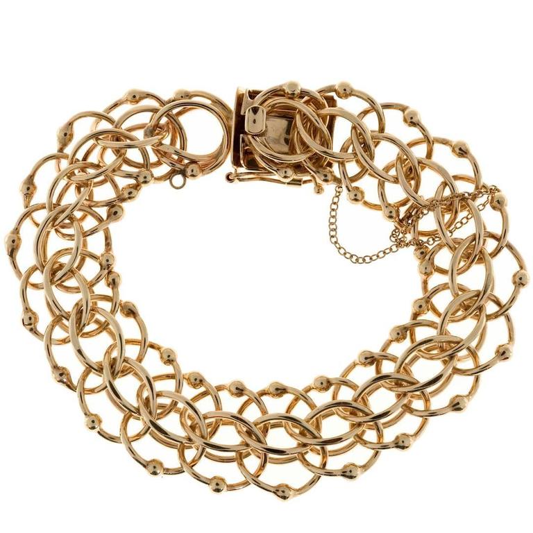 Gold Beaded Wire Swirl Double Spiral Link Bracelet For Sale at 1stdibs