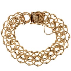 Gold Beaded Wire Swirl Double Spiral Link Bracelet