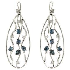 Blue Sapphires Diamonds White Gold Earrings Modern 5