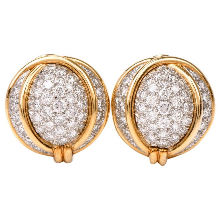 Verdura Diamond Platinum Gold Domed Clip Back Earrings For At Verdura Diamond Platinum Gold Domed Clip Back Earrings For