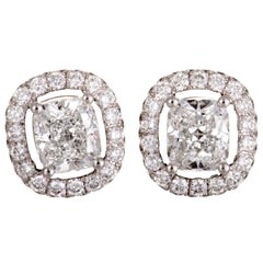 Graff Constellation Diamond Rectangle Cushion White Gold Push Back Earrings