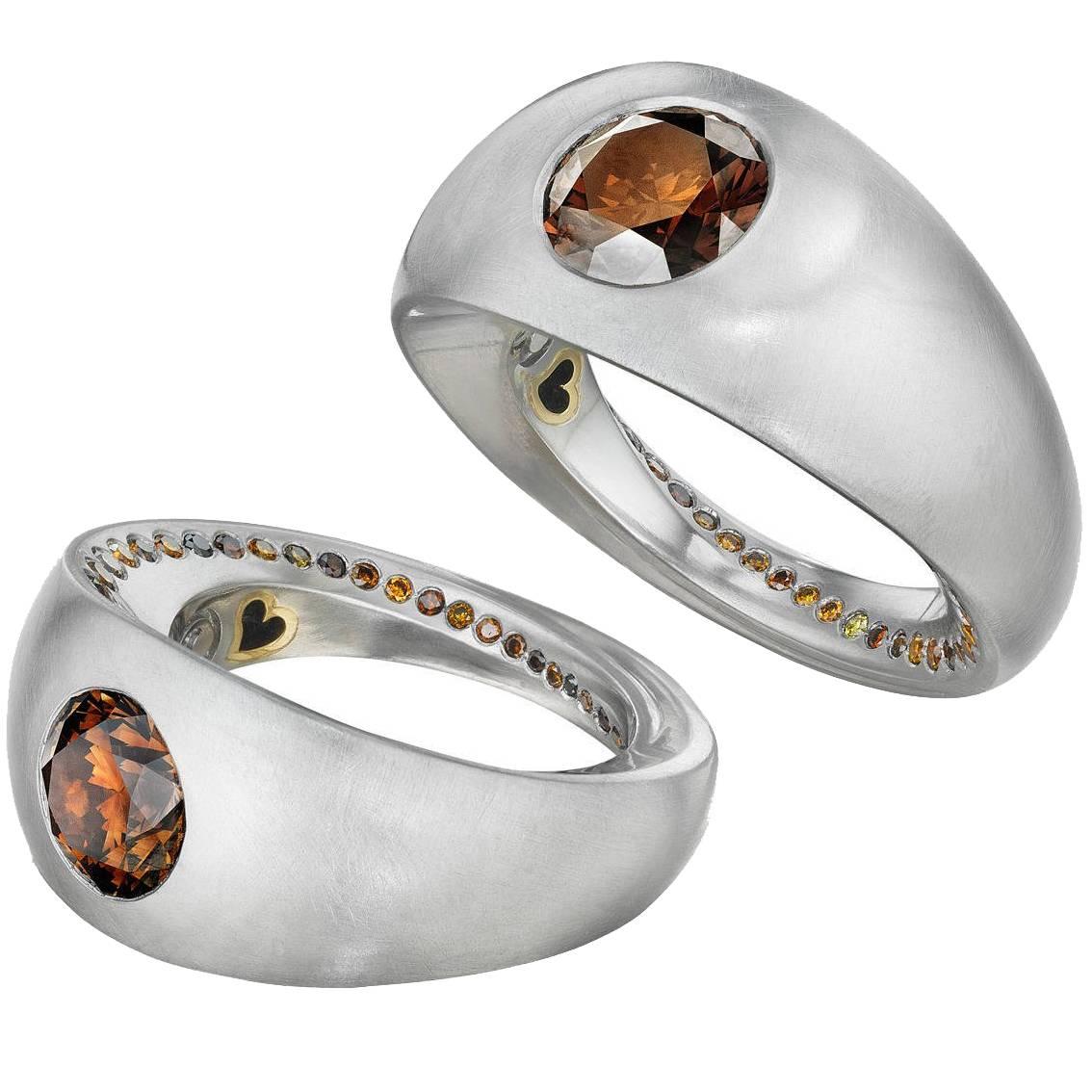 Naomi Sarna Award-Winning Golden Orange Brown Diamond Platinum Ring For Sale