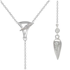 Anahita White Diamond Matte White Gold Lariat Toggle Handmade Necklace