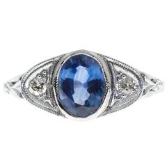 Oval Sapphire Diamond Hand Pierced Engraved Filigree Gold Engagement Ring 5