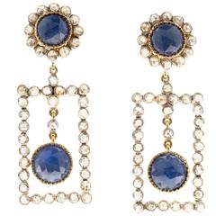 Framed Sapphire Diamond Silver Gold Dangle Earrings 11