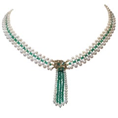  Marina J. Woven Pearl & Emerald Necklace with 14k Yellow Gold Centerpiece-Clasp