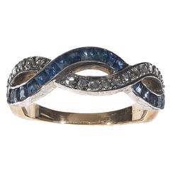 Sapphire Diamond Silver Gold Crossover Ring