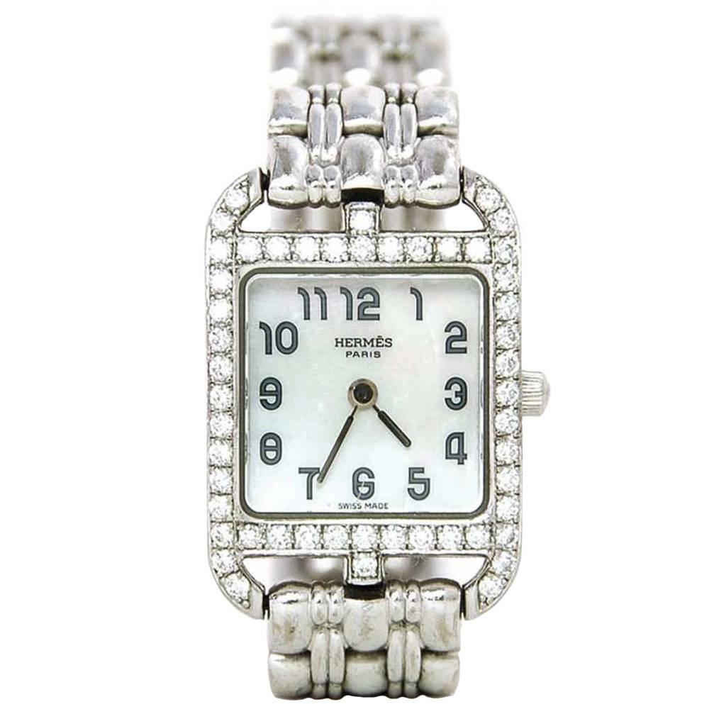 Hermes Lady's 18k White Gold & Diamond Cape Cod PM Wristwatch