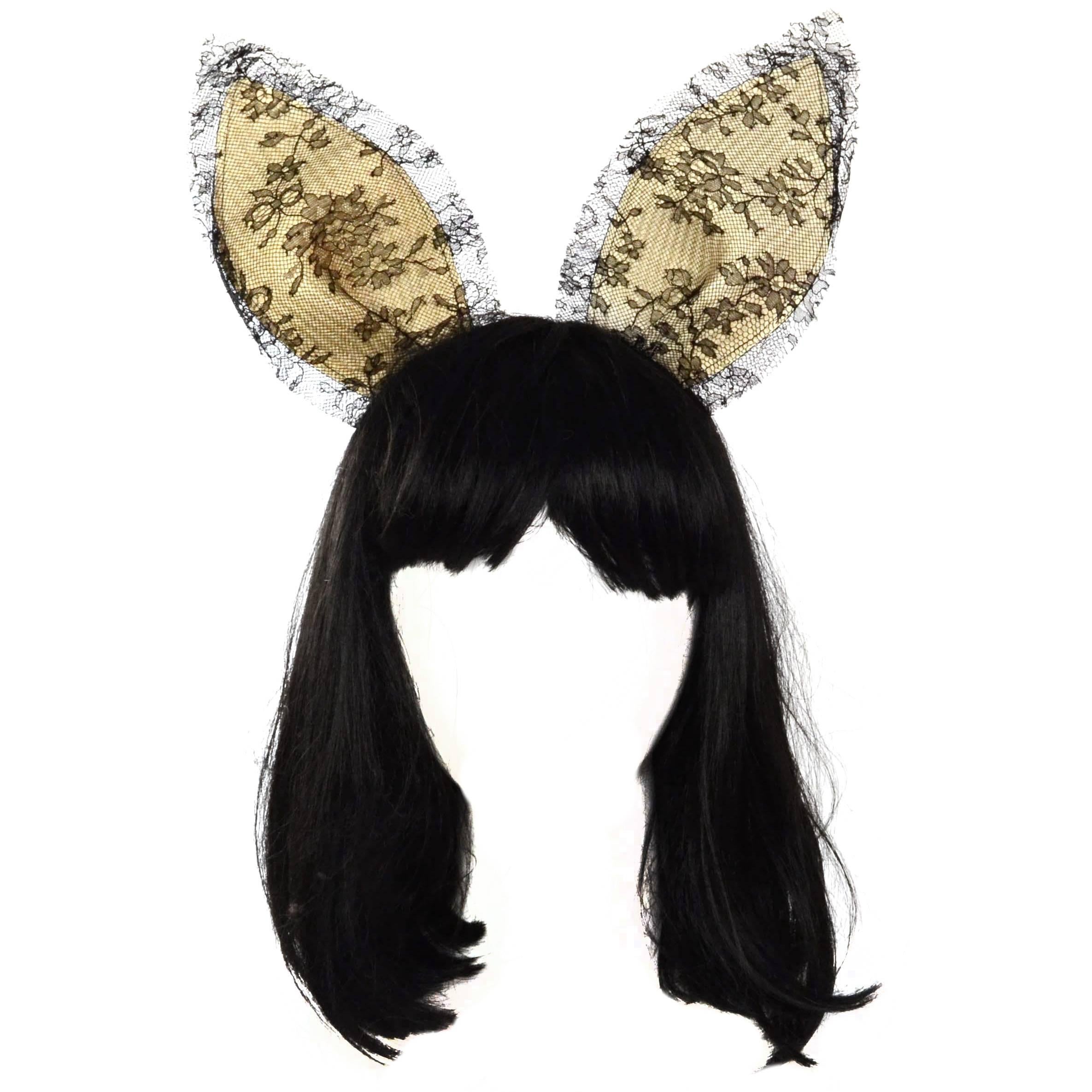 Maison Michel Black Lace 'Heidi' Bunny Ear Headband