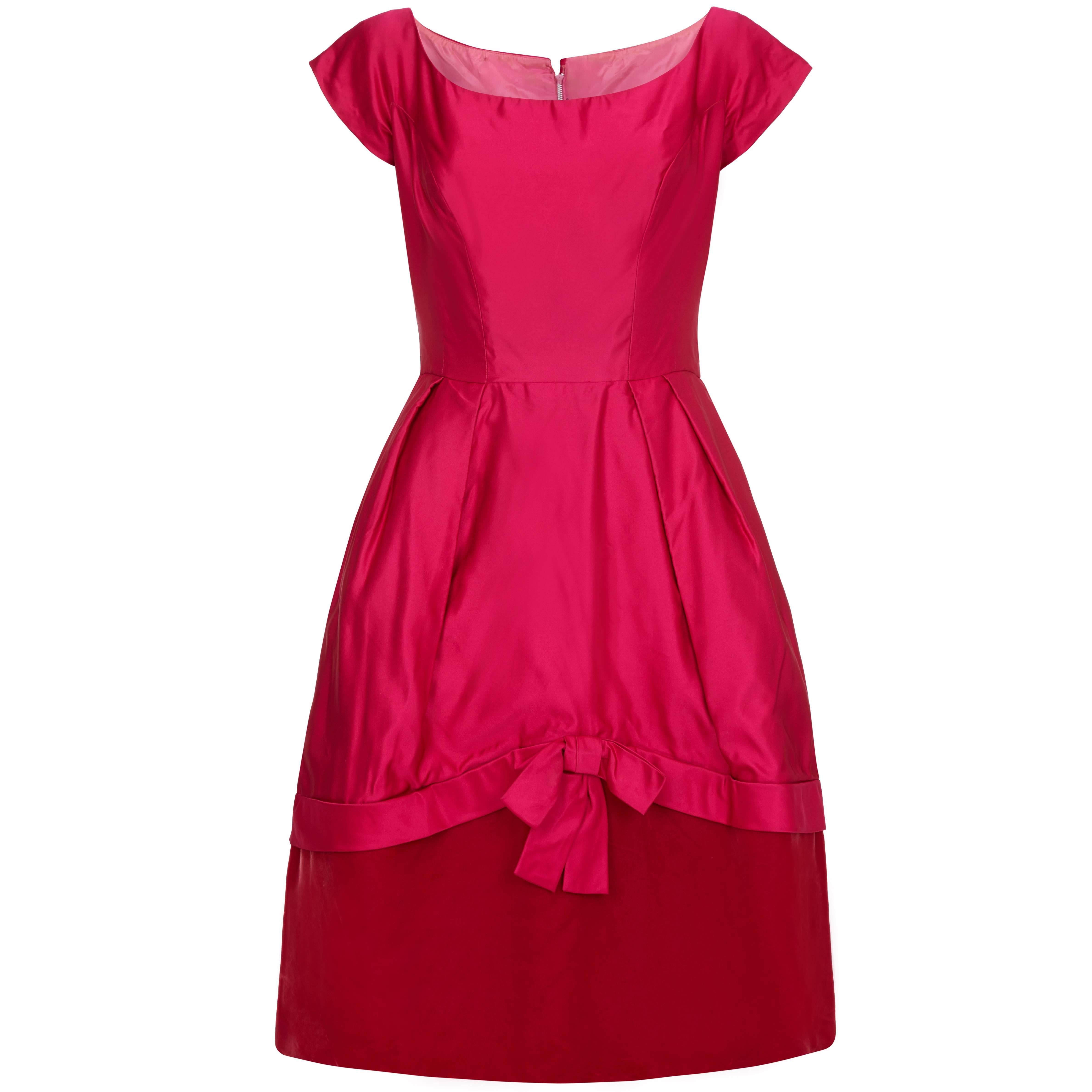 1950s Pink Silk and Velvet Dress 