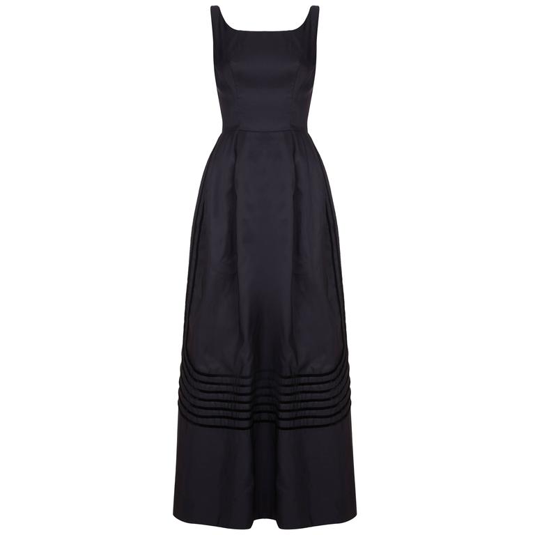 1960s Rappi Black Silk Taffeta Gown with Velvet Applique For Sale at ...