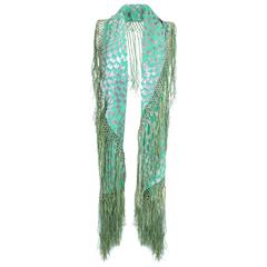 1920s Green and Silver Burn Out Velvet Shawl 1