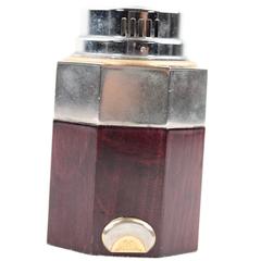GUCCI Italian VINTAGE Brown Wood & Metal TABLE LIGHTER Octagon Shape 9