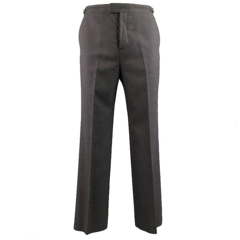 LOUIS VUITTON Size 34 Charcoal Wool Dress Pants LV Side Tabs at 1stDibs