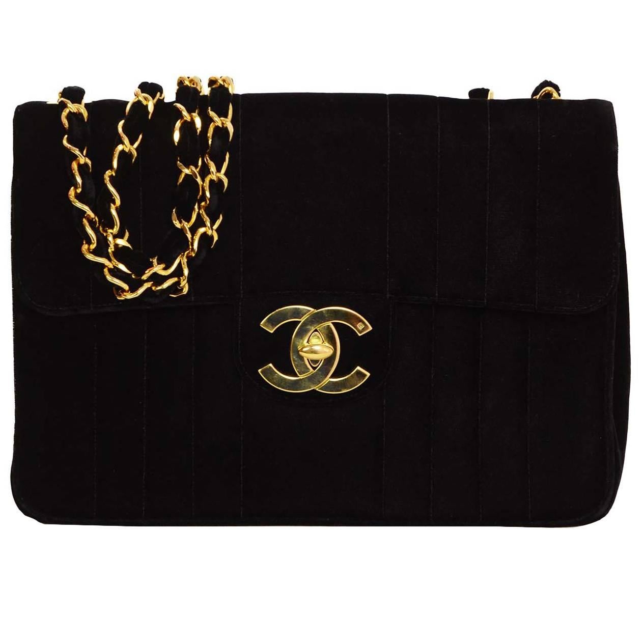 Chanel Vintage '90s Black Velvet Jumbo Flap Bag GHW