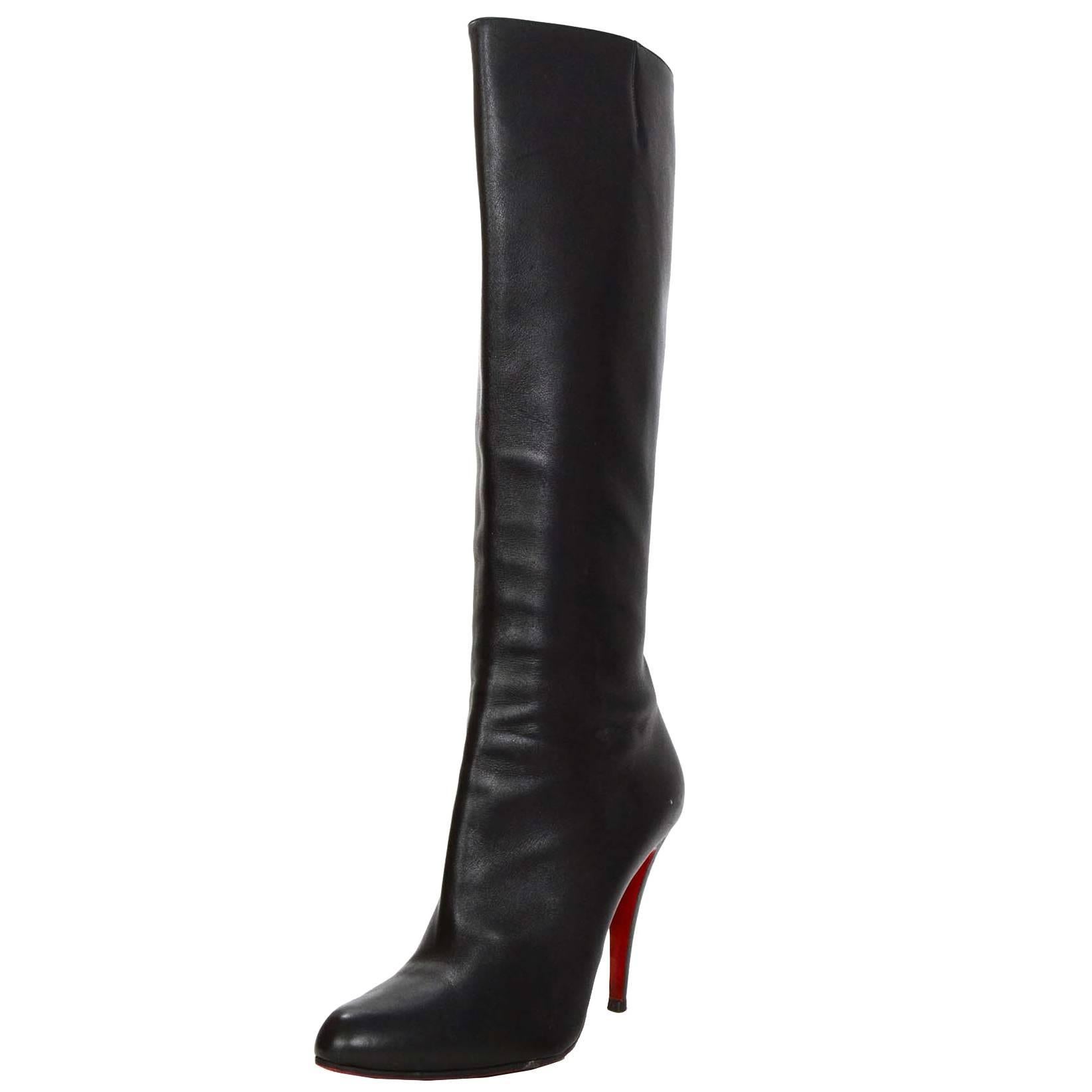 Christian Louboutin Black Leather Knee-High Boots sz 41