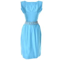 Suzy Perette Vintage Dress Removable Back Panel Beading Blue Silk 2