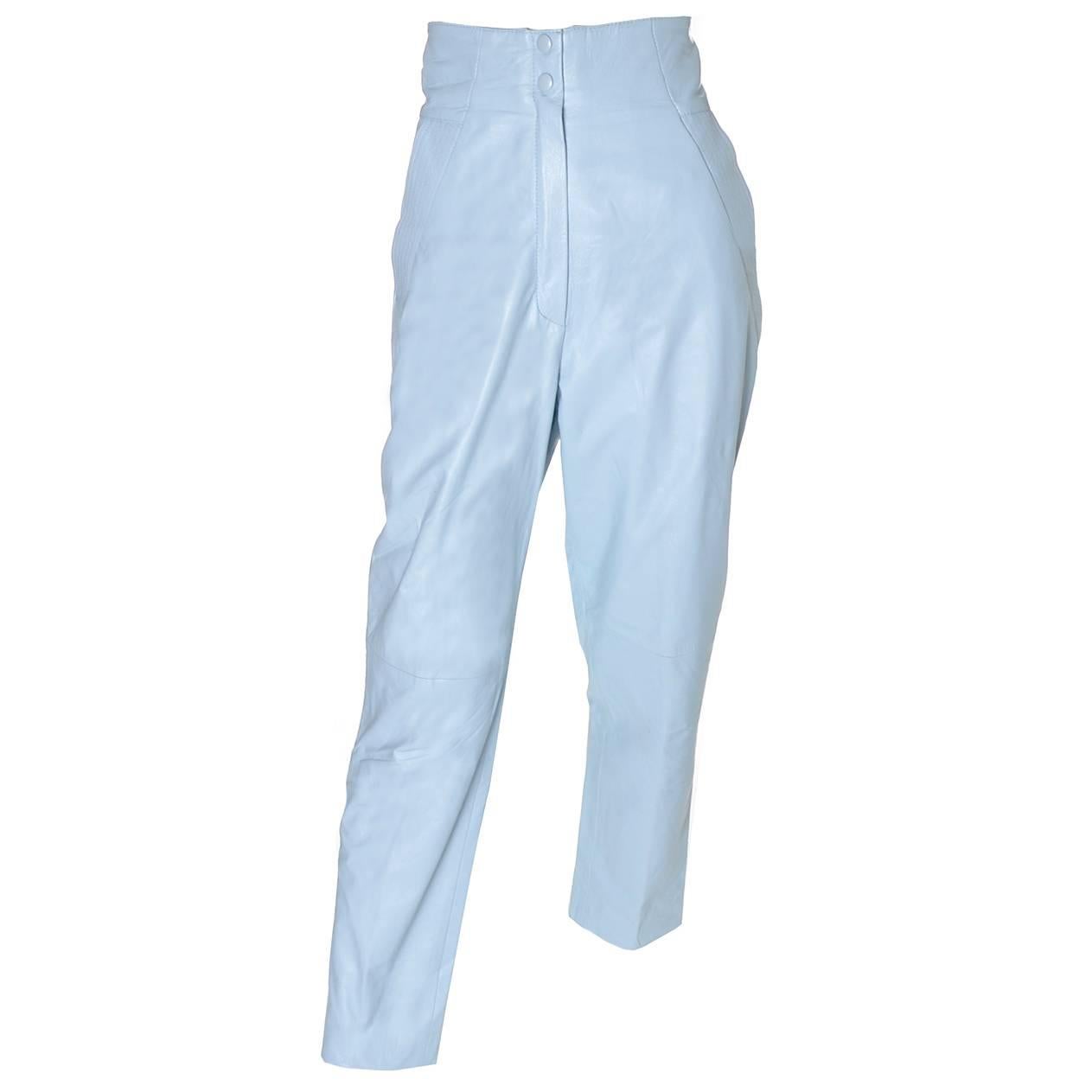 1980s Lillie Rubin Vintage High Waisted Blue Leather Pants Size 10