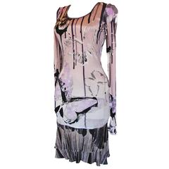 Roberto Cavalli Vibrant Butterfly Print Dress Bodycon Tiered Hem Size 36