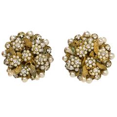 Eugene Pearl & Crystal Cluster Clip On Earrings