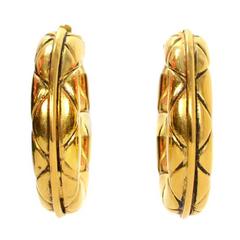 Chanel Gold Quilted Hoop Clip On Earrings