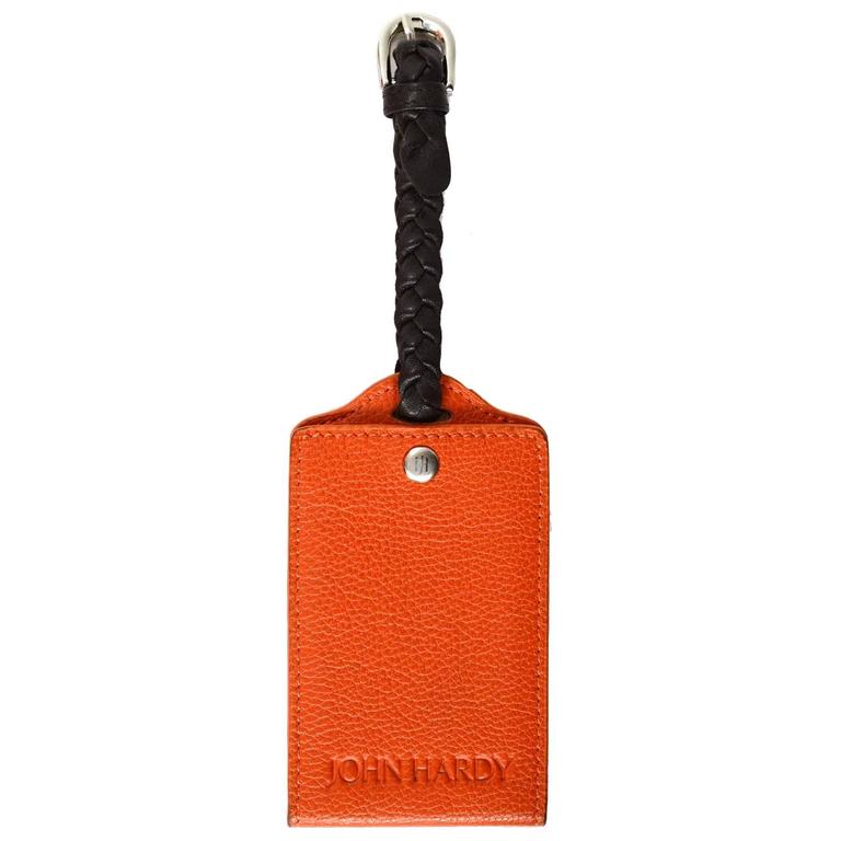 John Hardy Orange and Brown Leather Luggage Tag SHW For Sale at 1stDibs