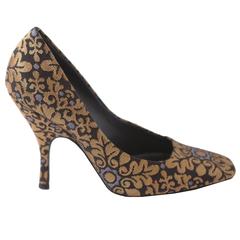 Vintage YSL Gold & Brown Brocade Heeled Pumps